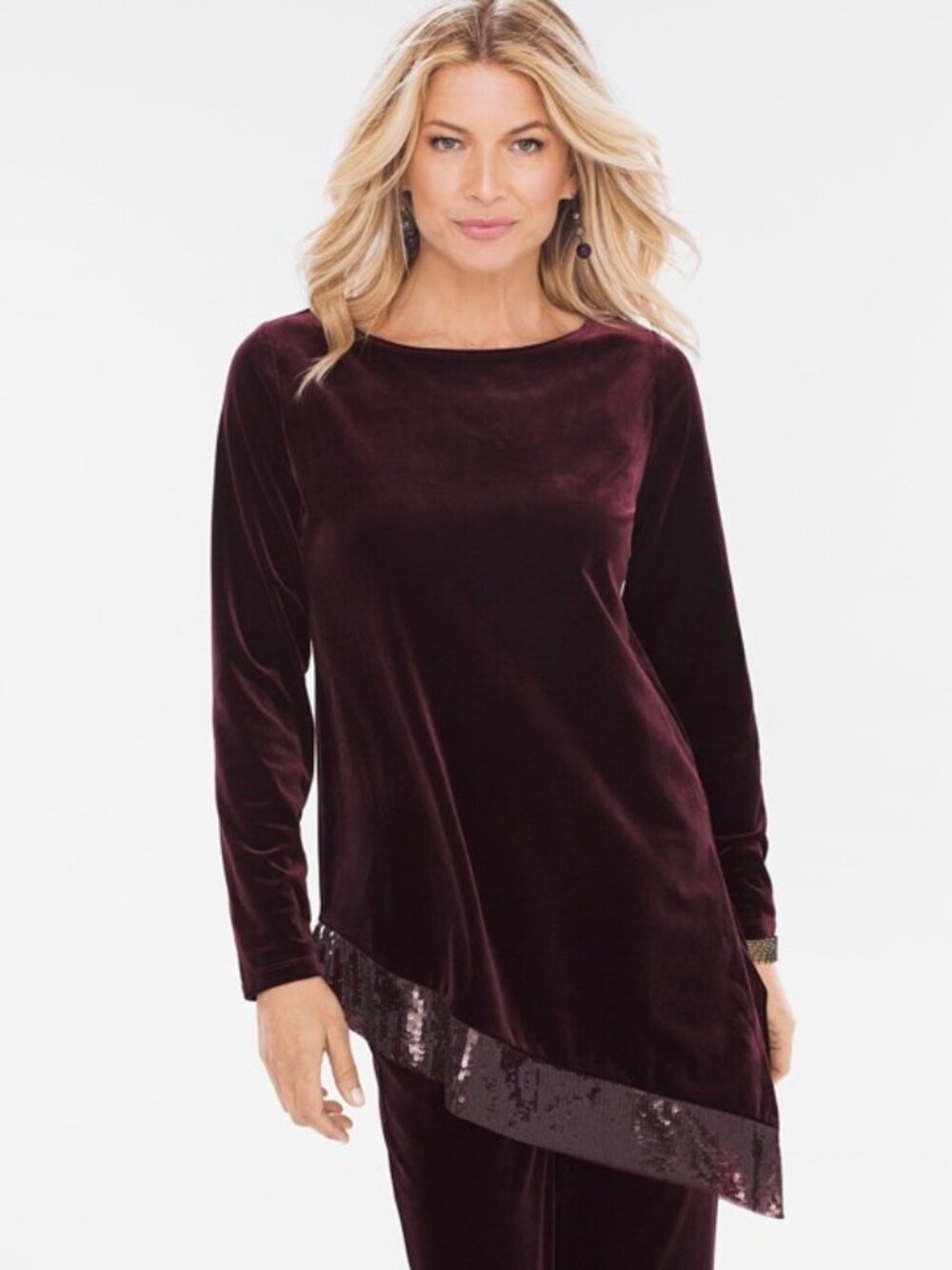 Chico's Travelers Velour and Velvet Sequin Tunic Top, XL, Dark Romantic Luxury
